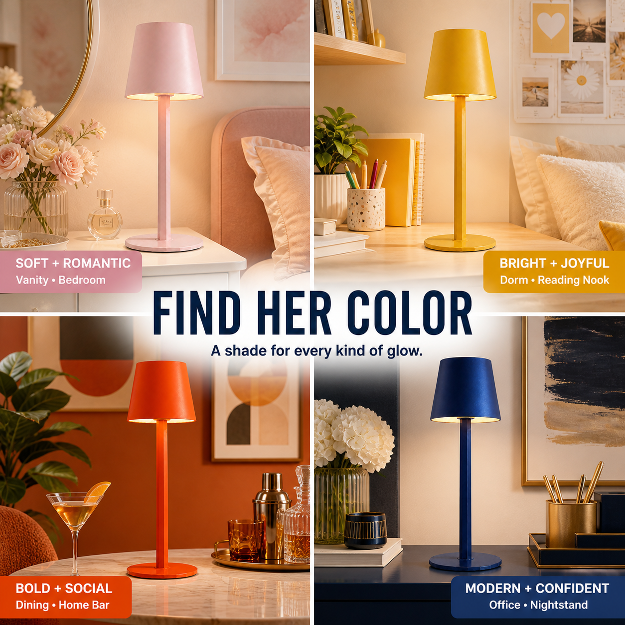 Four HUEZEL color personas and recommended room scenes