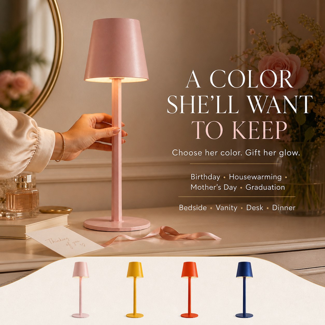 HUEZEL cordless table lamp gift positioning for birthdays, housewarming, Mother's Day and graduation