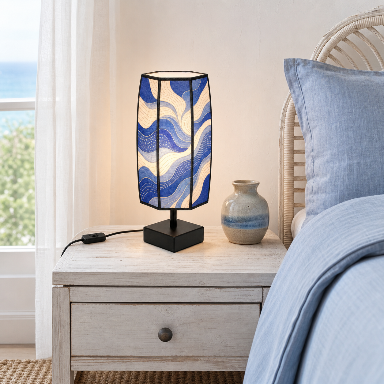 Coastal Blue Wave Fabric Table Lamp