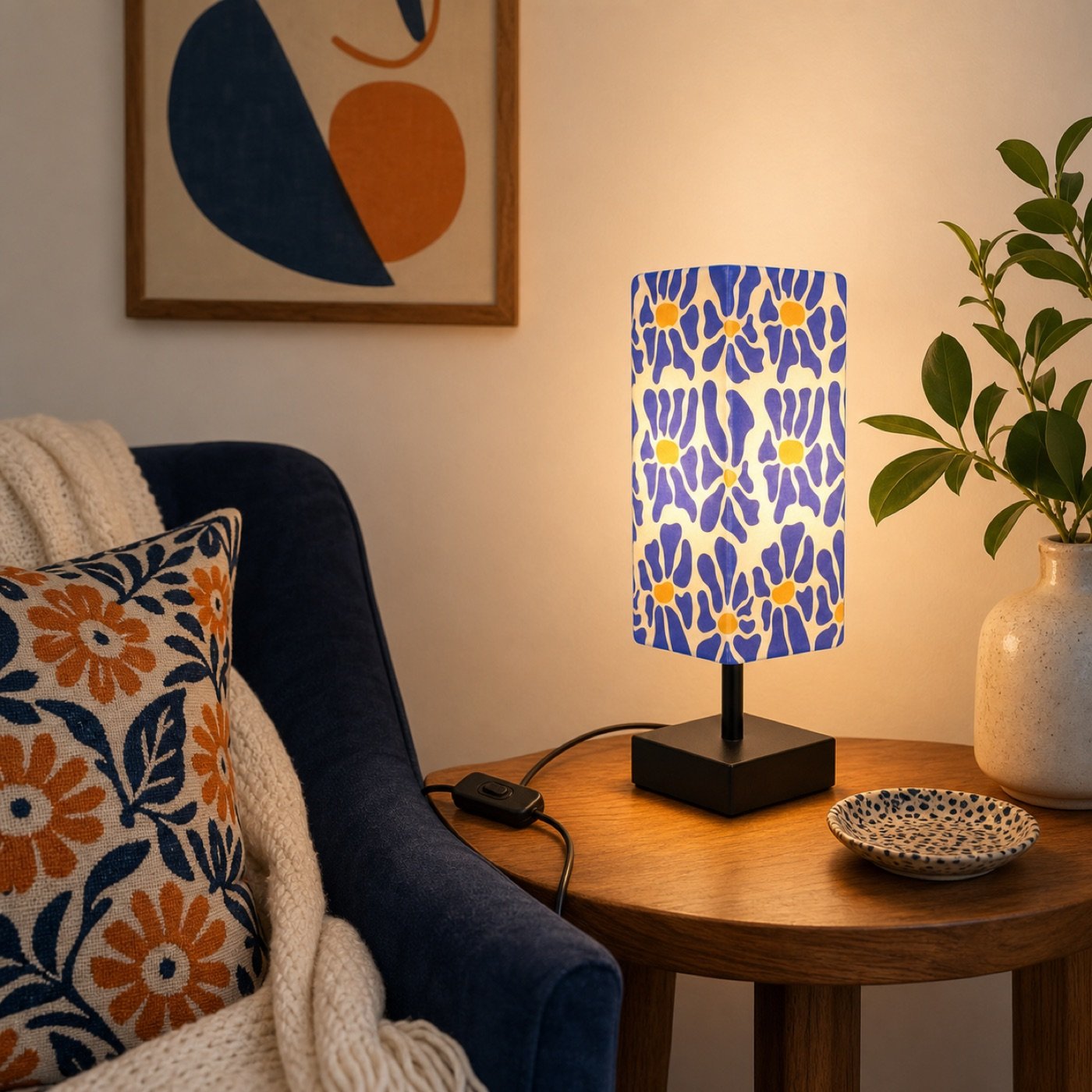Blue Floral Fabric-Shade Table Lamp second application scene