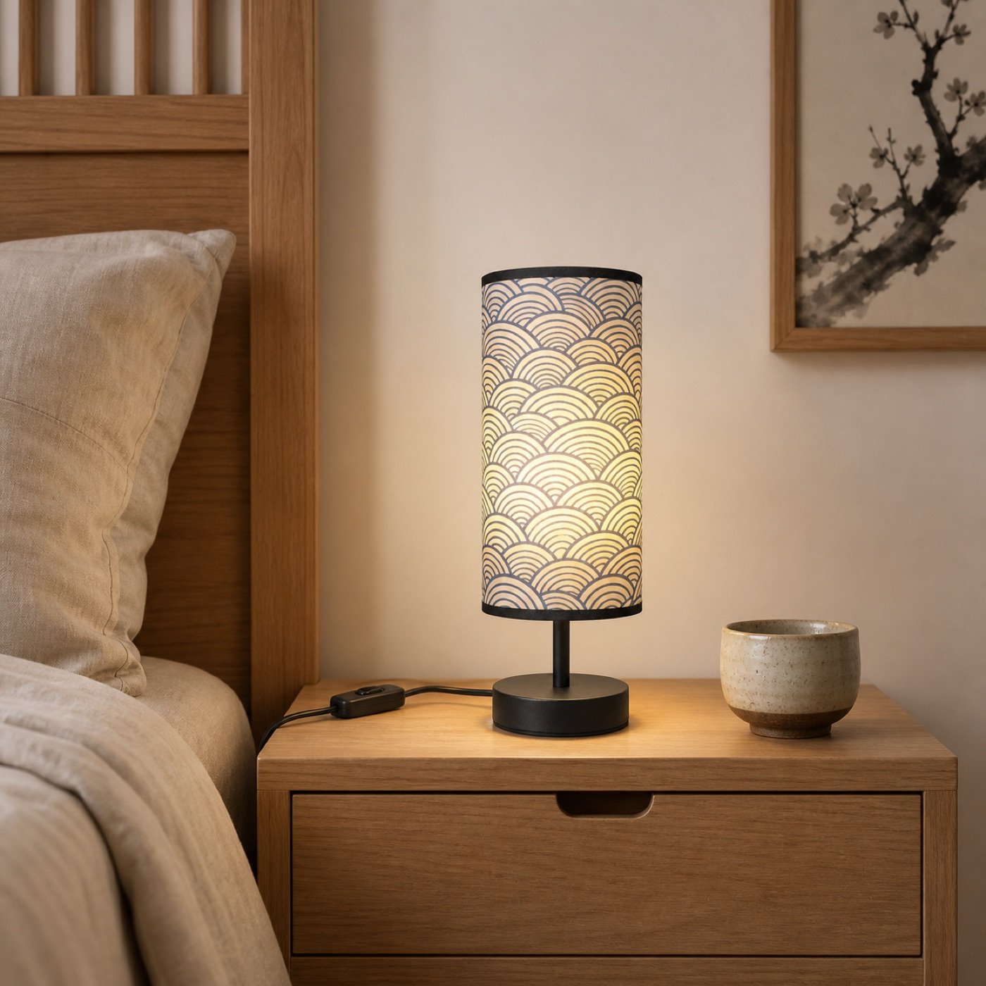 Indigo Seigaiha Japanese Table Lamp second application scene