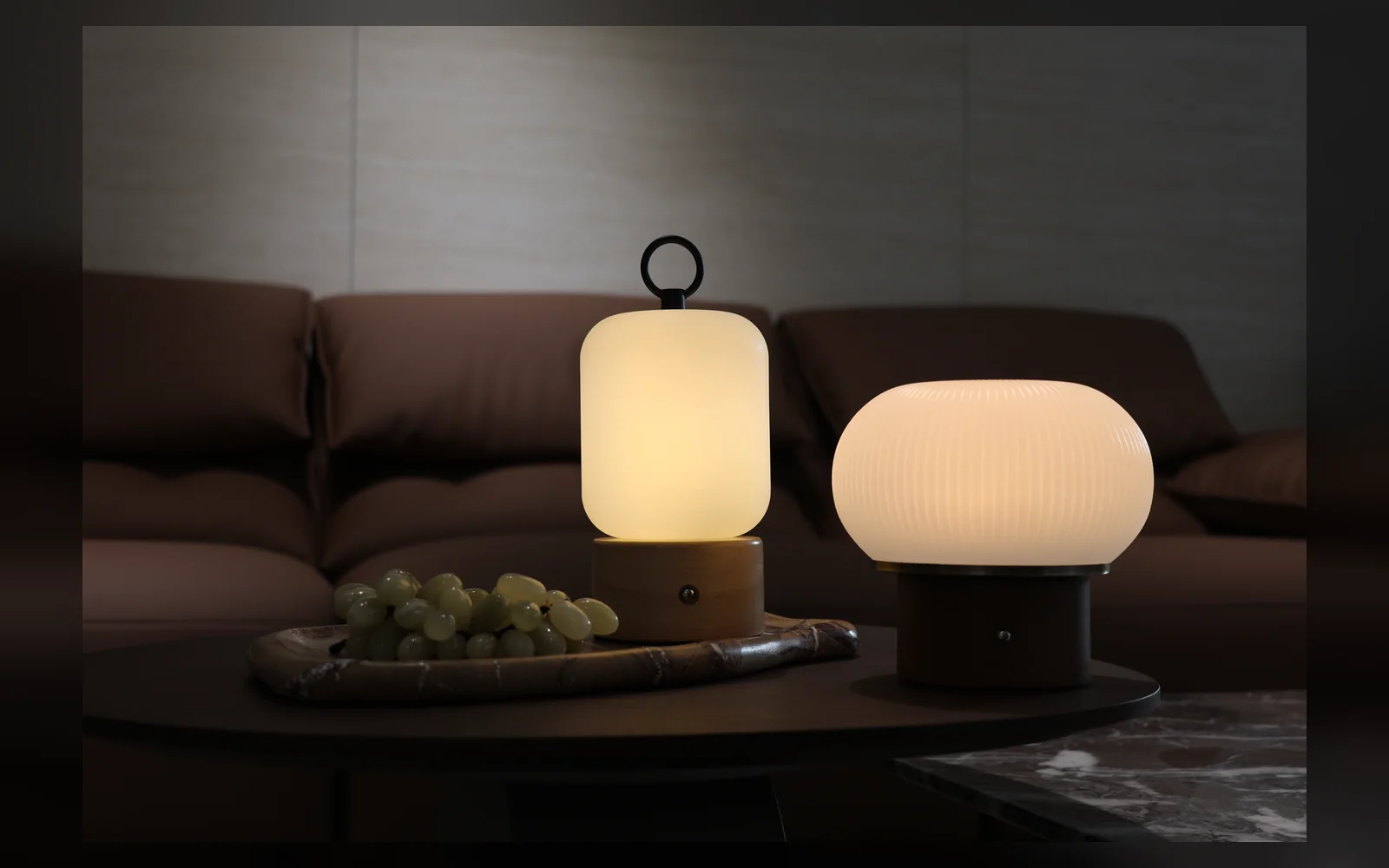 Two JB-468 portable bedside lamp samples compared for light and finish consistency