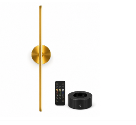 Slim gold vertical rechargeable wall light with charging dock and remote control