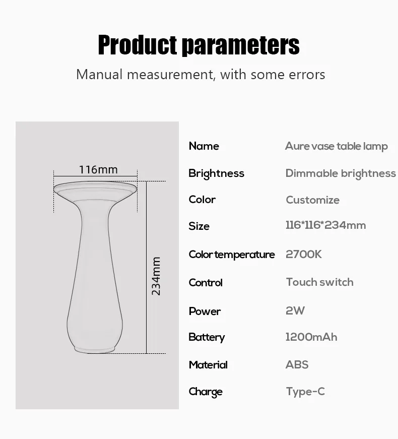 Rechargeable Vase Ambient Light functions and construction
